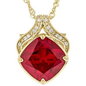 Red Lab Ruby and White Lab Sapphire 18K Yellow Gold Over Sterling Silver Pendant
